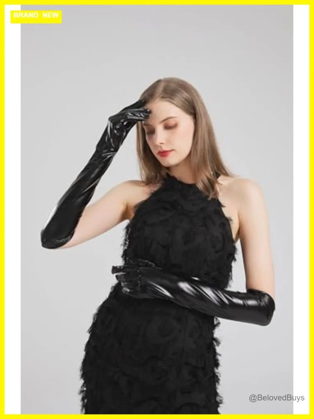 Faux Leather Elbow Length Gloves Women Costume Opera Halloween Cosplay Metallic